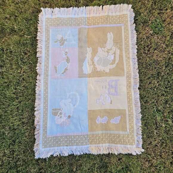 Vintage Beatrix Potter Quiltex Baby Blanket Nursery Easter Spring Cotton USA - Picture 2 of 10